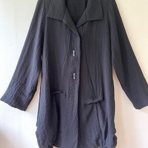 Moonlight‎ Sz M Textured Black Stretch Pockets Jacket Coat Top V Neck